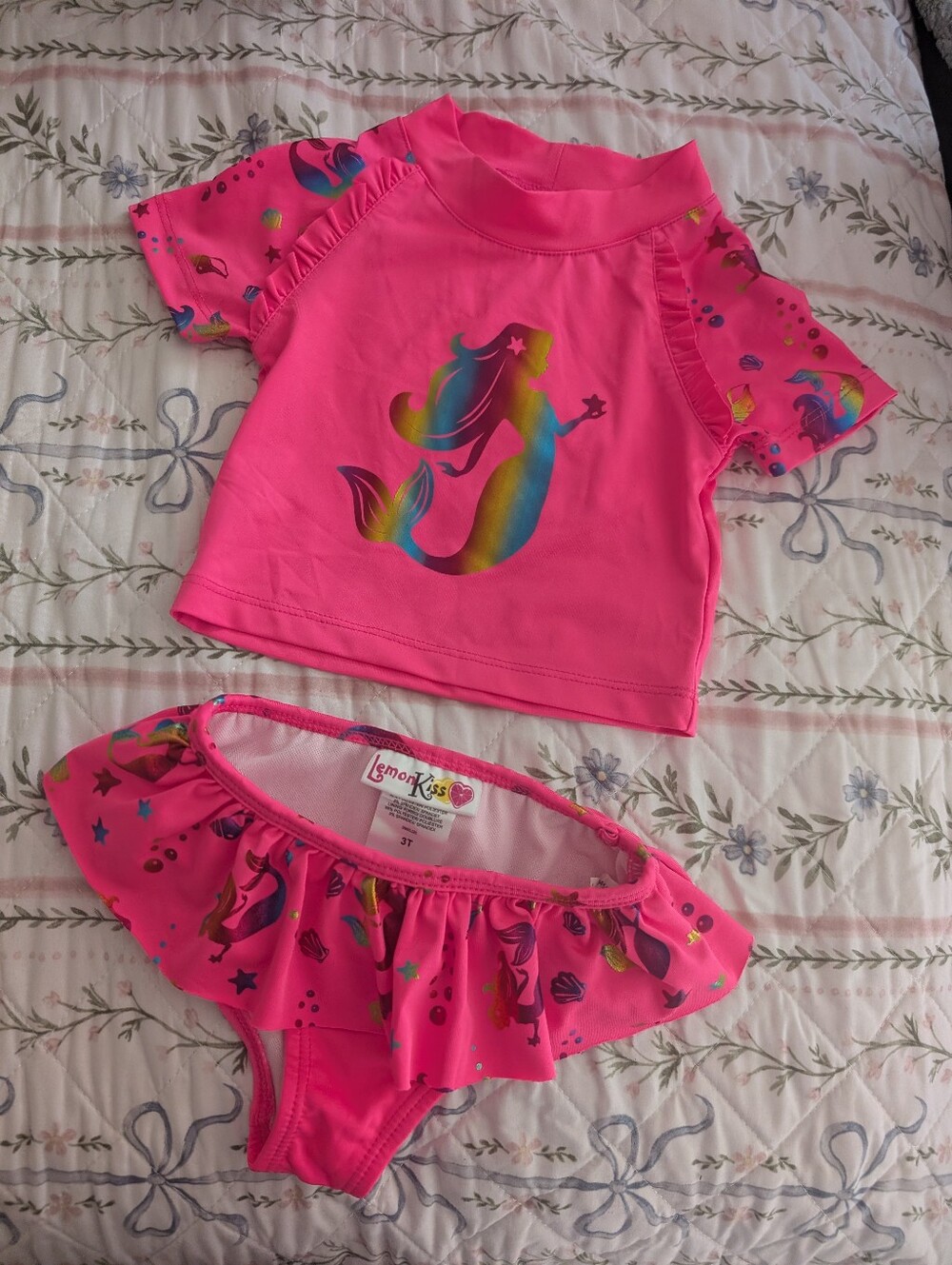 Lemon Kiss Girls Pink Mermaid Rash Guard Set